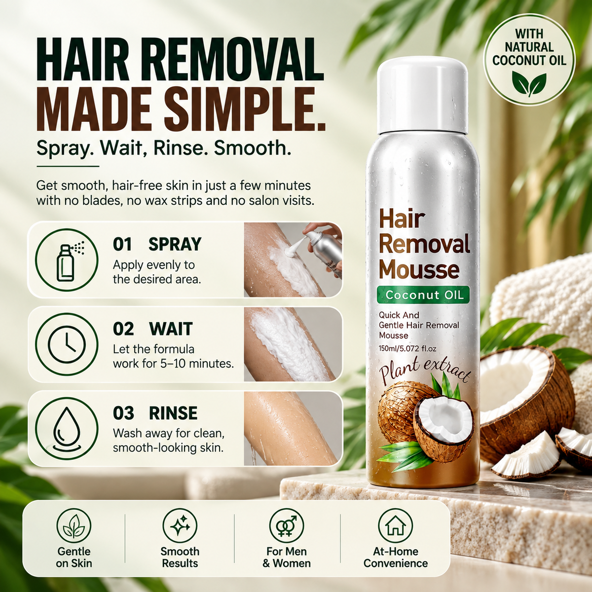 Hair Removal Spray for Men & Women