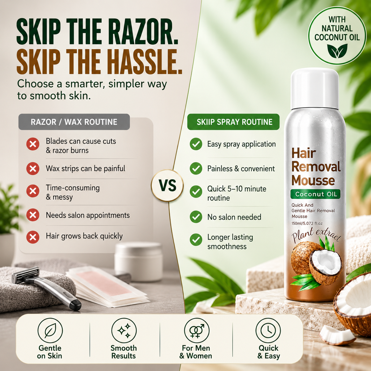 Hair Removal Spray for Men & Women